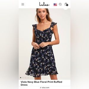 Viola Navy Blue Floral Print Ruffled Dress from Lulus